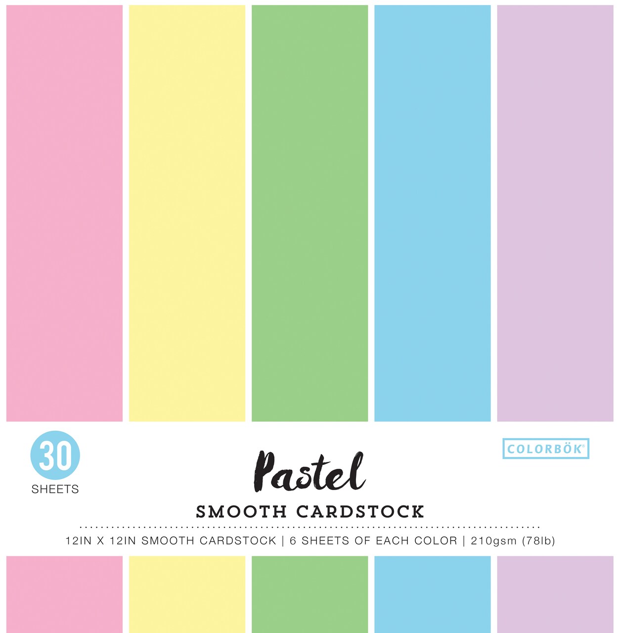 Colorbok 78lb Smooth Cardstock 12"X12" 30/Pkg-Pastel, 5 Colors/6 Each